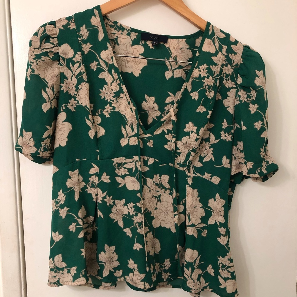 Green floral blouse